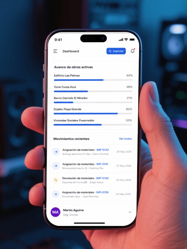 Dashboard de ObraSite en celular